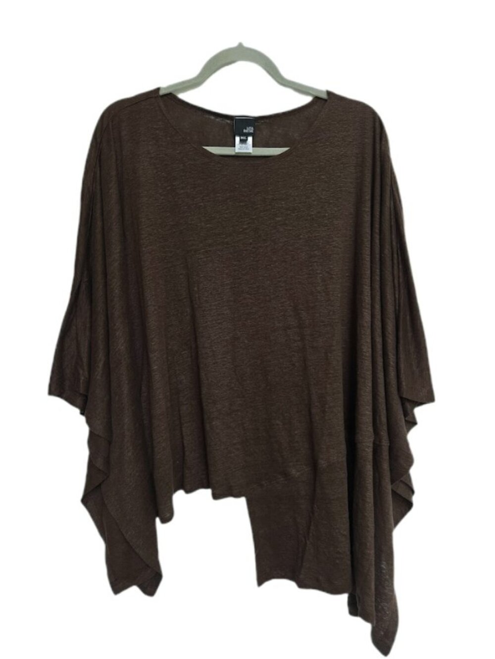 Lisa Bayne 100% Linen Poncho Lagenlook Asymmetrical Brown M/L